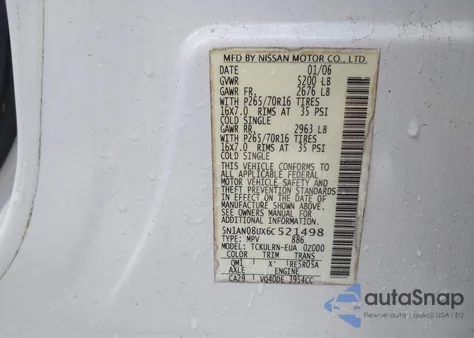 2006 Nissan Xterra S from USA, damaged, VIN 5N1AN08UX6C521498